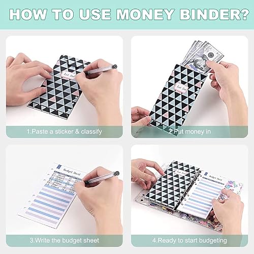A6 Budget Binder with Cash Envelopes, PVC Notebook, for Money Budgeting Saving