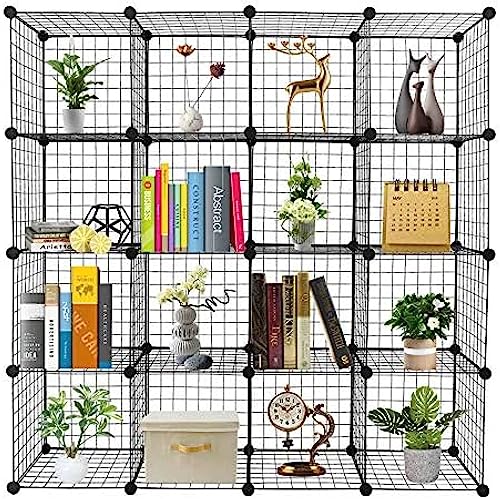 16 Cube Wire Storage Shelves, Multifunction Cube Shelves for Books File Rack Toys Towels, Space Saving Metal Mesh Mesh Storage Rack for Home Office Storage Rack School Daily b
