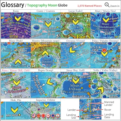 Mapsoft Guide Topography Moon Globe, 24cm/9.5″, MT-24, Lunar Globe, Moon Map, Moon Atlas, Moon Poster, The Moon, The Lunar, Lunar Map, Lunar Atlas, Astronomy Toys