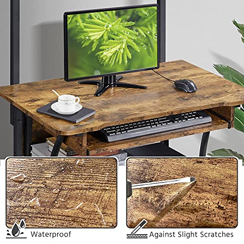 Yaheetech Small Rolling Computer Desk with Hutch and Shelves, Rustic Brown
