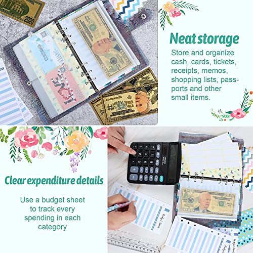 ONMYJFD 34 Pcs Budget Binder Cash Envelope Planner System, with Money Envelopes,Expense Budget Sheets, PVC Storage Bags, Labels, Ruler(E)