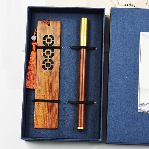 MVNOIRE Classical Beauty with Literary Bookmark Pen Hollow Mahogany Set Gift Box