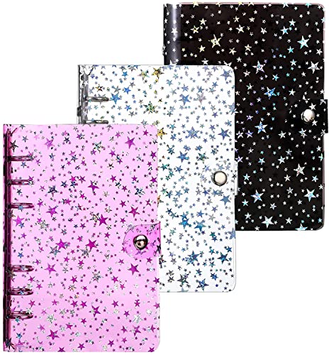 QERTYHKK 3 Pieces A6 PVC 6- Binder Notebook Cover with Snap Button Closure Loose Leaf Folder for Journal Planner Office Stationery