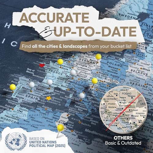World Map Poster with Pins for Travel Tracking | Satin-Coated Push Pin Travel Map Poster for travel tracking (53 x 40)