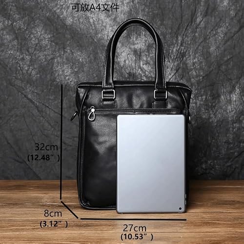 KMHJFXX Men's Leather Business Handbag Cowhide Shoulder Messenger Bag Vertical Office Computer Bag Briefcase