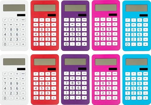 JAM PAPER Desktop Calculator - 10 Digit LCD Display - 3 3/4 x 6 3/4 Inches - Assorted Colors - Bulk 10/Pack