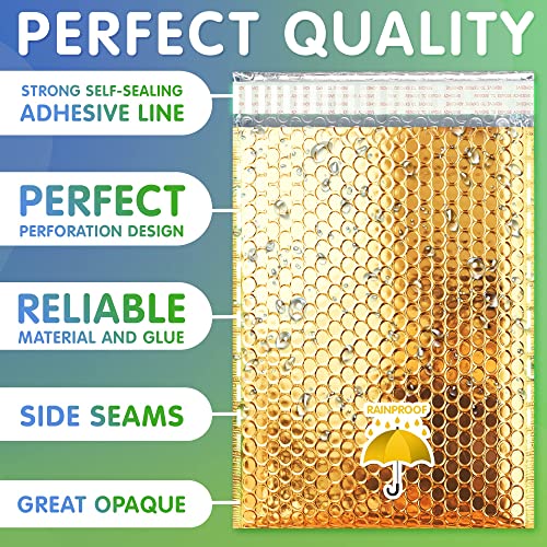 ABC PACK & SUPPLY Metallic Bubble Mailers 8.5 x 11 Inch Gold, Self Seal Closure, 3/16 Inch Cushioning, Padded Shipping Envelopes, Pack of 100