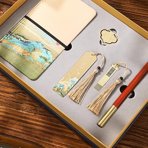 Notebook Metal Brass Bookmark Custom Engraved Gift Box Set Students Business Gifts(Black)