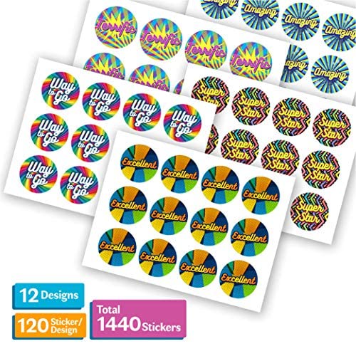 14400 Reward and Incentive Stickers | 0.75" Round with 12 Different Unique Designs (Abstract Theme) Recommended for All Ages and Classess (10 Pack)