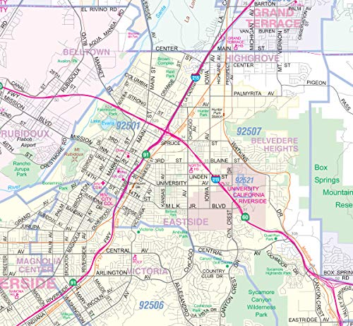 Metro Maps Los Angeles-Orange County-Riverside Detailed Region Wall Map (67"x44") w/Zip Codes (Laminated)