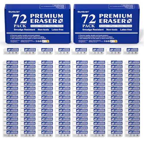 Erasers, Shuttle Art 144 Pack Premium Eraser Bulk, White Erasers Classroom Set for Kids Teachers as School and Office Supplies
