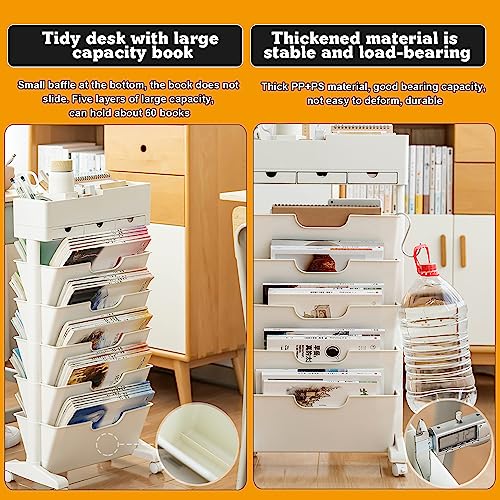 Book cart6-Tier Rolling File Cart with Lockable Wheels, White Rolling Book Cart, Mobile Desk File Organizer, Mobile Office File Organizer Cart with Open Storage Shelves for Office, Home, SCH