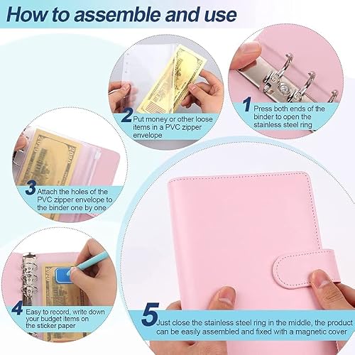 GGGUOJINN PU Leather Budget Binder Cash Envelope System with 12PCS Money Envelopes and Expense Sheets, 4 Pockets (Color : A, Size : 7.5 x 5.5 inch) (B 7.5 x 5.5 inch)