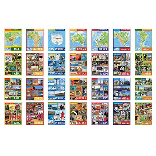 Fun Express Continents Learning Charts for Kids, 28 Pieces