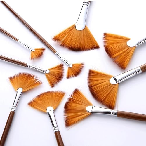 UOHLCX HBJWOV 9-Pack Artist Brush Set Nylon Wood Long Handle Paint Brushes for Acrylic Watercolor Oil Painting