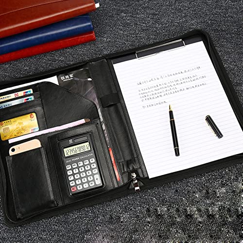 Business Portfolio A4 Padfolio Leather Folder Multifunctional Zipper Notepad Professional File Binder Conference Document Planner Personal Organizer for Men Women ( Color : Black , Size : 12-digit cal