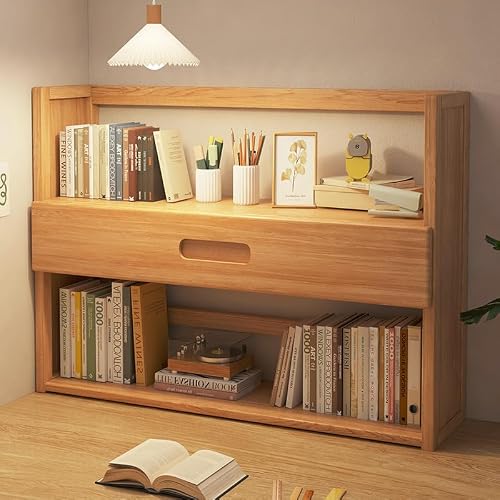 TBQATNTS Wood Desk Hutch Organizer, 2/3 Tier Desktop Bookshelf with Open Storage Shelves, Countertop Display Rack for Dorm Room, Office, Study, and Home Workspace,Walnut 2 Tier,15.7in