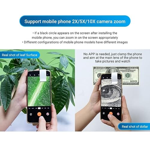 Microscope Accessories Kit 200X Digital Microscope for Phone Microscope Camera Electronic Magnifier Lens with 6 LED Lights Brightness Microscope Slides(Black Without CPL)