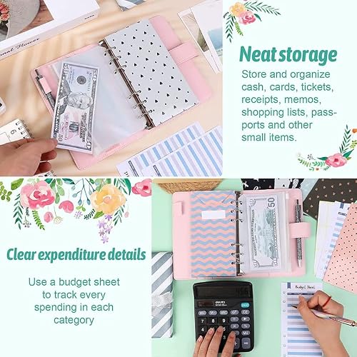 GGGUOJINN PU Leather Budget Binder Cash Envelope System with 12PCS Money Envelopes and Expense Sheets, 4 Pockets (Color : A, Size : 7.5 x 5.5 inch) (B 7.5 x 5.5 inch)