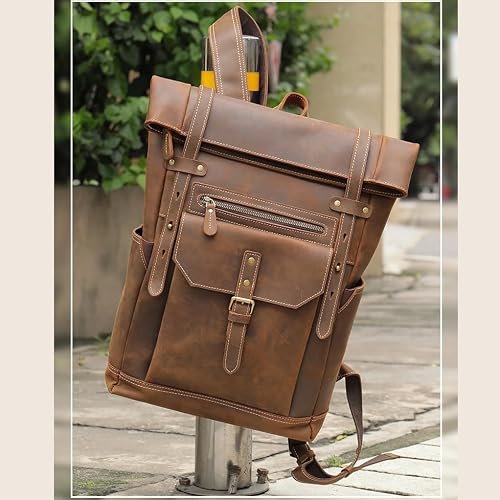 UOHLCX HBJWOV Leather Backpack for MenLaptop Bag Large Hiking Daypack Business Travel Rucksack