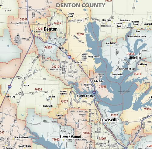 Generic Dallas - Fort Worth TX ZIP Code Laminated Map (48' x 36')