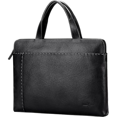 AWMGPDDBTO Briefcases for Men Men's Leather Briefcase, Black
