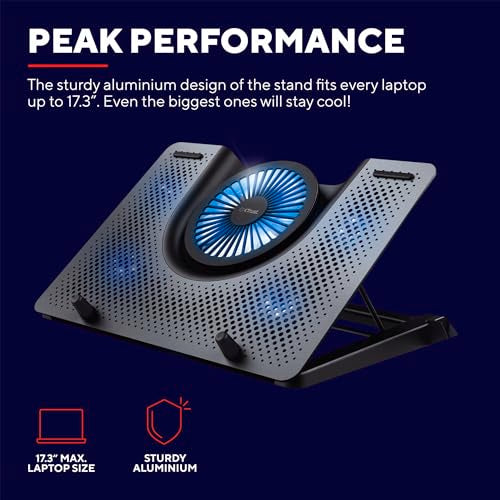 Trust Gaming GXT 1125 Quno Laptop Cooling Stand - Laptops up to 17.3 inch, 5 Blue Illuminated Fans, Adjustable Angle, Computer Cooler - Black