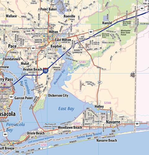 Florida Panhandle Laminated Wall Map (72” Wide by 32” high)