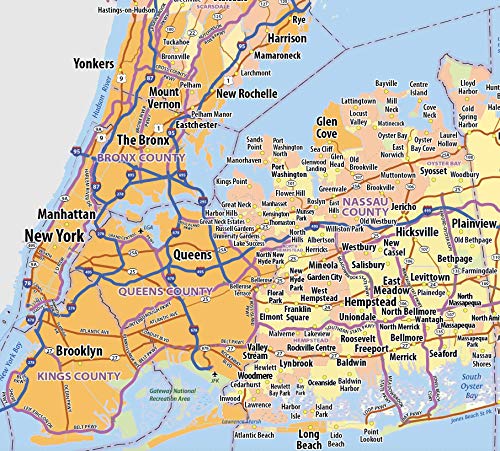 Topographics New York State Laminated Wall Map, 48 x 38 inches