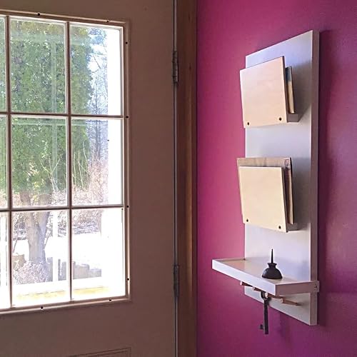 GHCUHJ Modern Wall Mounted Mail Organizer with Key Hook, White and Natural Wood Letter Holder, Vertical Hanging Storage Rack for Entryway Hallway Kitchen Office, 2-Tier Envelope Sorter with Shelf