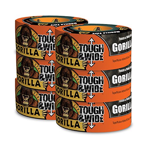 Gorilla Black Tough & Wide Duct Tape, 2.88" x 30 yd, Black, (Pack of 6)