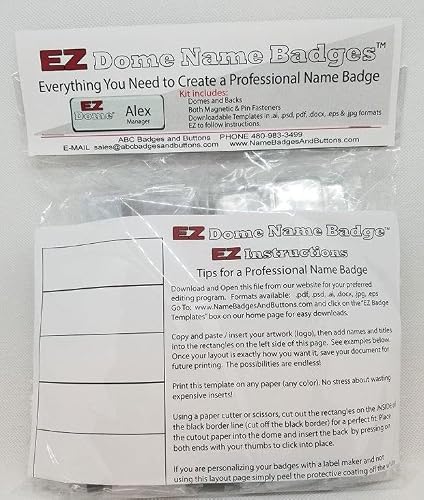 25 Pack Dome Name Badge Kit 1" X 3" Includes Magnet and Pin Fasteners