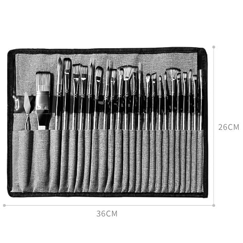BXFIRS 24-Piece Set of Paintbrushes Nylon Oil Paint Brushes Canvas Brush Cover Wooden