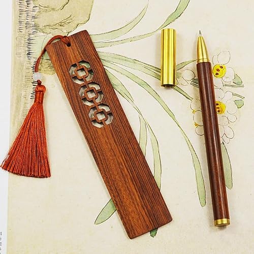 Classical Beauty with Literary Bookmark Pen Hollow Mahogany Set Gift Box