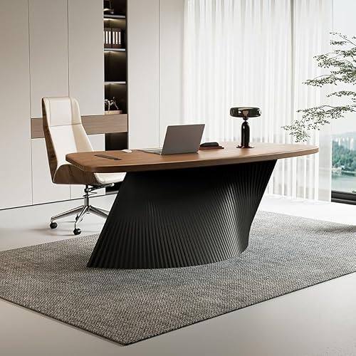 LINKIO Home Office Desks Single Boss Office Workbench, Curved Simple Business Solid Wood Study Table, Black Table Legs Modern Furniture Computer Table Desk(220x80x75cm)