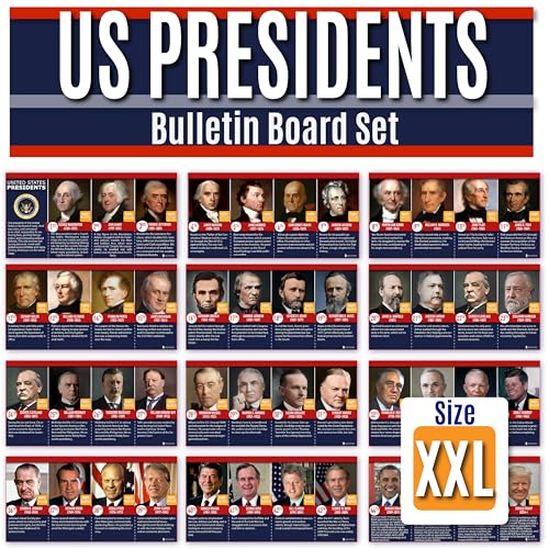 Presidents of the USA Bulletin board set 12 posters LAMINATED FIXED 2026 47nth Second Term (36 feet long) Young N Refined
