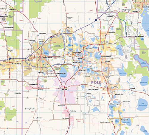 Topographics Central Florida Laminated Wall Map (52"Wx42"L)