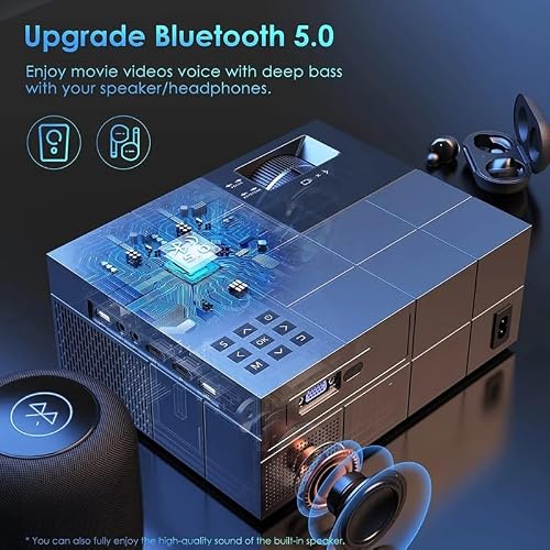 Projector 1080 Outdoor Movies Support 4K 5G Sync Phone Screen Convenient Black