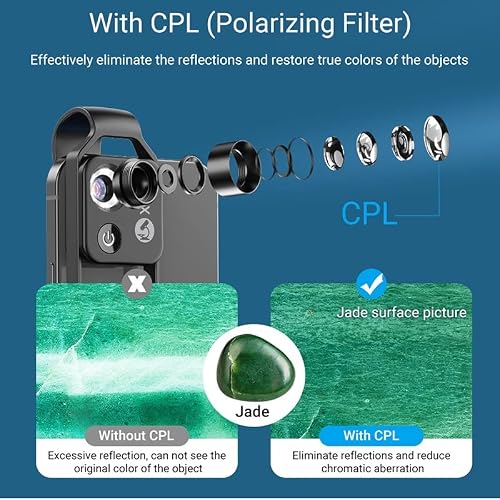 Microscope Accessories Kit 200X Digital Microscope for Phone Microscope Camera Electronic Magnifier Lens with 6 LED Lights Brightness Microscope Slides(Black Without CPL)