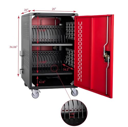 VOOTOLOVER 32-Bay Charging Cart for Laptops/Tablets, Red/Black