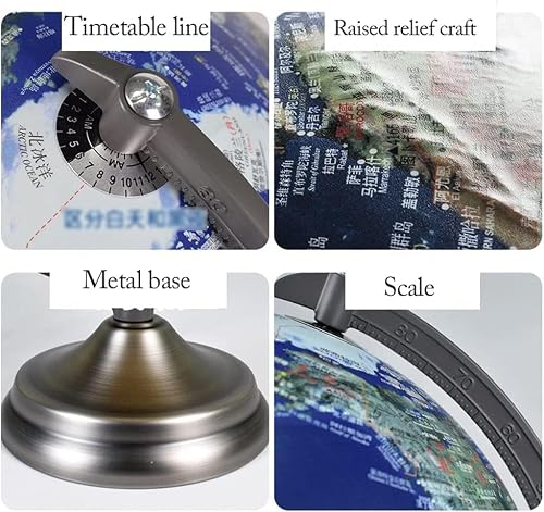 KUddYYKi World Globe Lighting Led Globe with Metal Stand World Globe Raised Embossed Map Rechargeable Globes Desktop Adult Geographic Globes More Stable