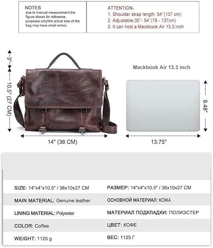 Marycan Messenger Bag, Computer Messenger Bag Genuine Leather Shoulder Bag 13.3 Inch Laptop for Travel Work