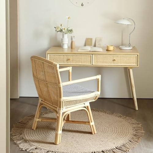LINKIO Home Office Desks Wooden Desk Desk Bedroom Study Table Desktop Rattan Home Dressing Table Computer Table Desk