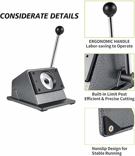 Round Badge Cutter 44mm,Manual Punch Press with,Steel Blade,Stainless Steel Blades for Paper and PVC Badges