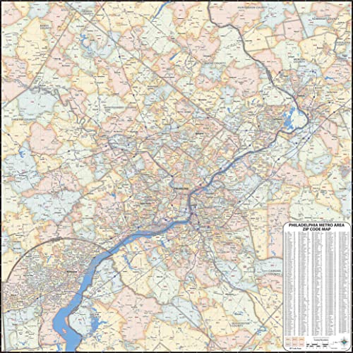 Generic Philadelphia Metro Area ZIP Code Laminated Map (36" x 36")