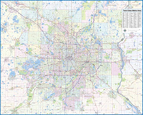 Topographics Twin Cities Metro Area Laminated Street Wall Map (52' x 42' Full Color)