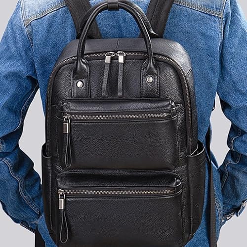 YMGSCC Men's Black Top Grain Cowhide Large Capacity Business Commuter Computer Bag