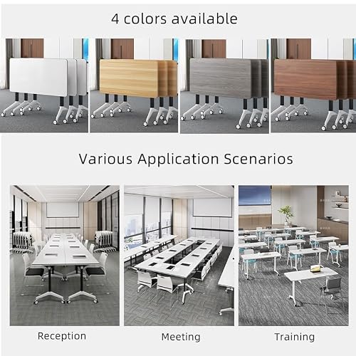 XXINGEM Folding Conference Tables with Flip-Top Design for Dynamic Meetings, Mobile Seminars, and Training Sessions in Offices, Classrooms, and Conference Rooms (Yellow, 47.2×21.6×29.5in)