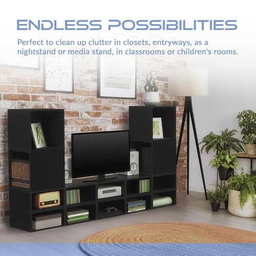 Niche Cubo Half Size Wood Stackable Storage Bookcase Shelf Organizer Cube - 3 Pack - Ebony Black