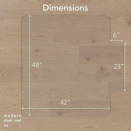 Modern Chair Mat Co. Office Desk Glass Chair Mat - Clear Tempered Glass - Easy Glide - Protects Carpet and Hardwood Floors - 42" x 48" w/Tab